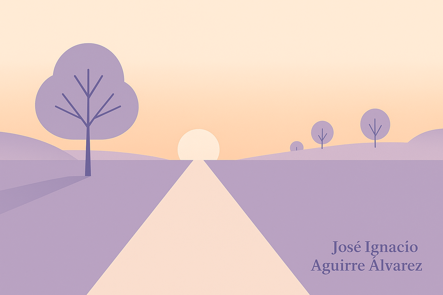 Ilustración minimalista de un camino hacia el amanecer en tonos suaves