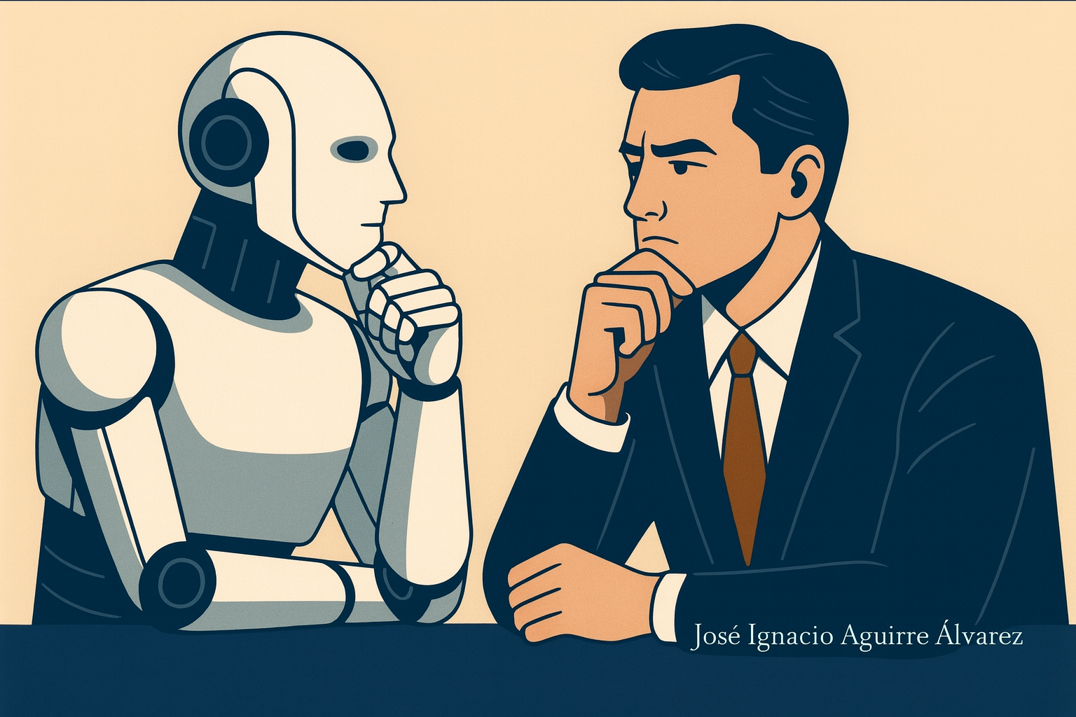 Ilustración de un directivo frente a un robot